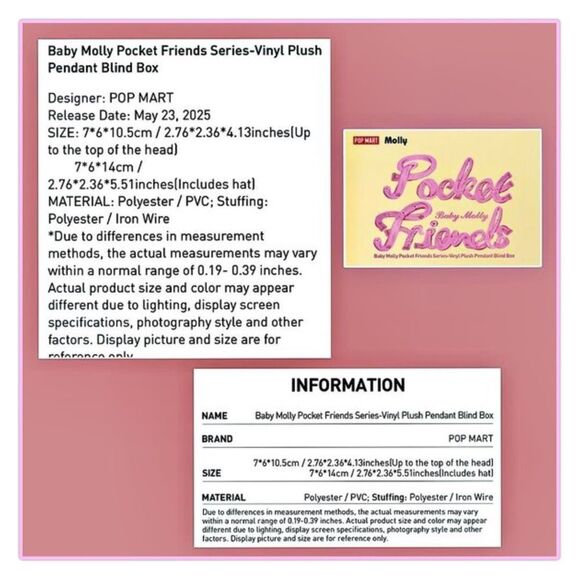 Pop Mart Baby Molly Pocket Friends Series Vinyl Plush Pendant Blind Box - Picture 4 of 11